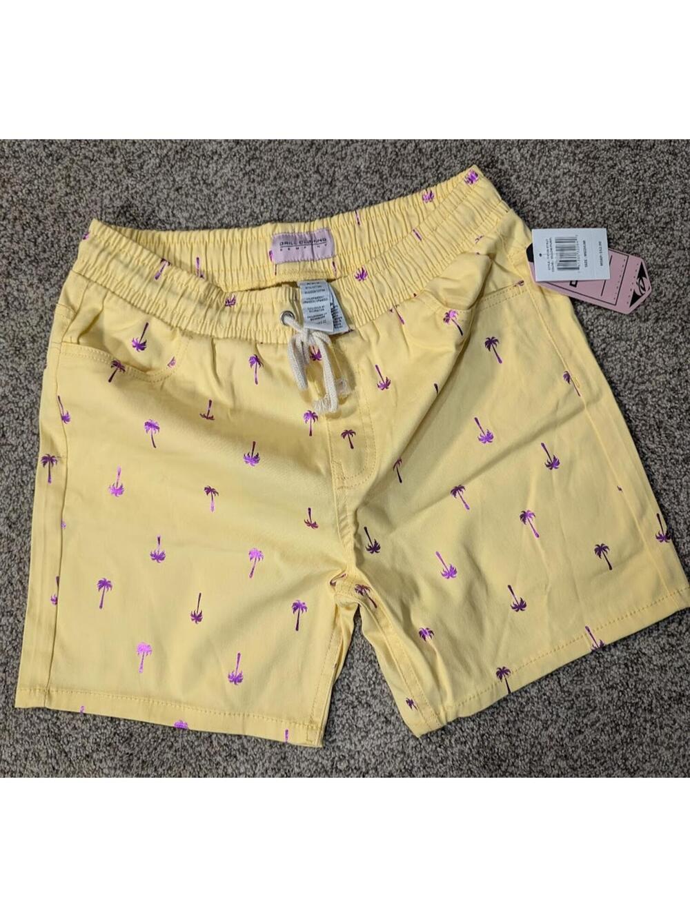 Drill Clothing Co Yellow Shorts Medium NWT Purple Palm Tree Monogram D2126-X1427